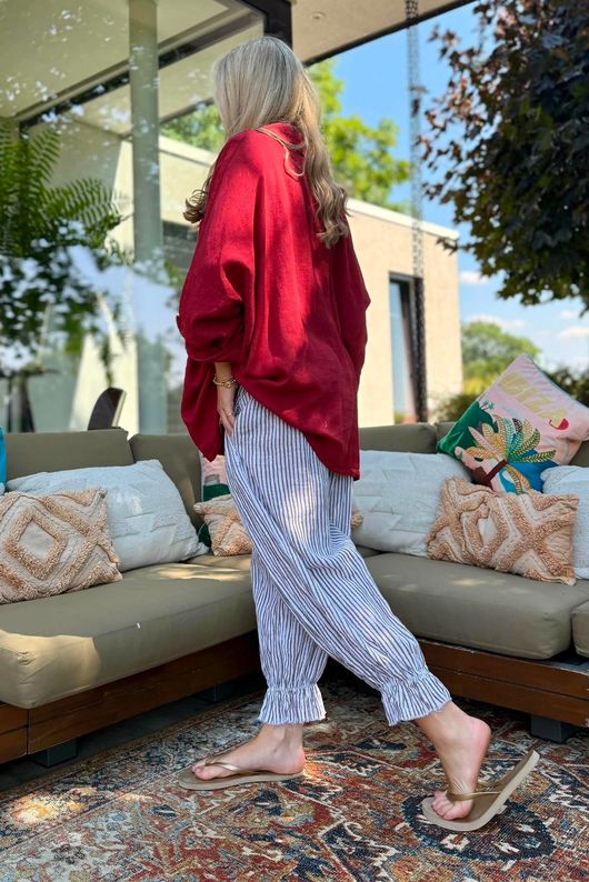 Sandbar Linen Blend Pop Over Shirt Rioja